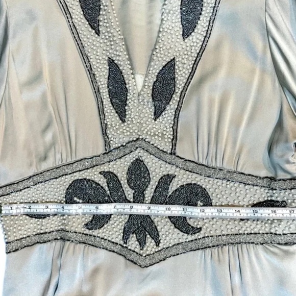 Couture Satin Silver Gown: hand beaded - art nouveau - handmade - deco style - Picture 9 of 12